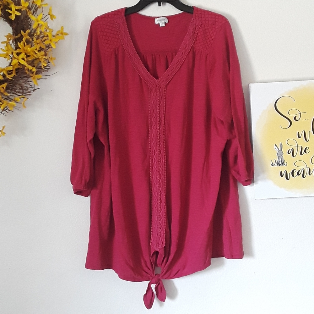 Avenue Pink Knotted Waist Top with 3/4 Sleeves